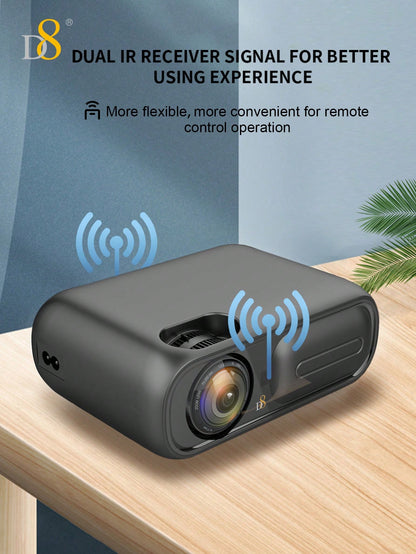 D8  High Performance Projector For Movies & Gaming ,Bright 5800 Lumens ,DLP Single Chip Design ,Enhanced Gaming Mode 16ms Response Time ,130inch  Home Theater Video Projector Support 4K ,4P/4D Keystone, Zoom, Compatible With IPhone IPad, Android Phones/HD