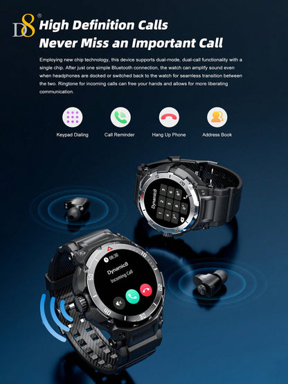 D8 Smart Watch With Earbuds For Men Women,1.46" HD Touch Screen,9D Sound Effects,110+ Fitness & Sleep Monitor, Recording Microphone,New Design Style(Call Receive/Dial), Message Notifcation, Android Phones And IOS Compatible,For Outdoor Activities And Fitn