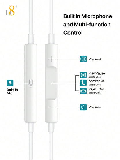 D8 Lightning Headphones With Lightning Connector Headphones Iphone Wired In-Ear Earphones With Microphone- IPhone Headphones - Apple Headphones - Apple Wired Earbuds Compatible With Iphone, IPads & All Products With Lightning Connector Wired Ear Buds