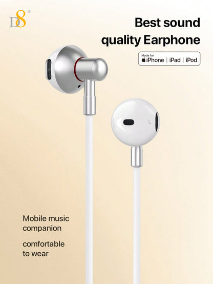 D8 Lightning Headphones With Lightning Connector Headphones Iphone Wired In-Ear Earphones With Microphone- IPhone Headphones - Apple Headphones - Apple Wired Earbuds Compatible With Iphone, IPads & All Products With Lightning Connector Wired Ear Buds