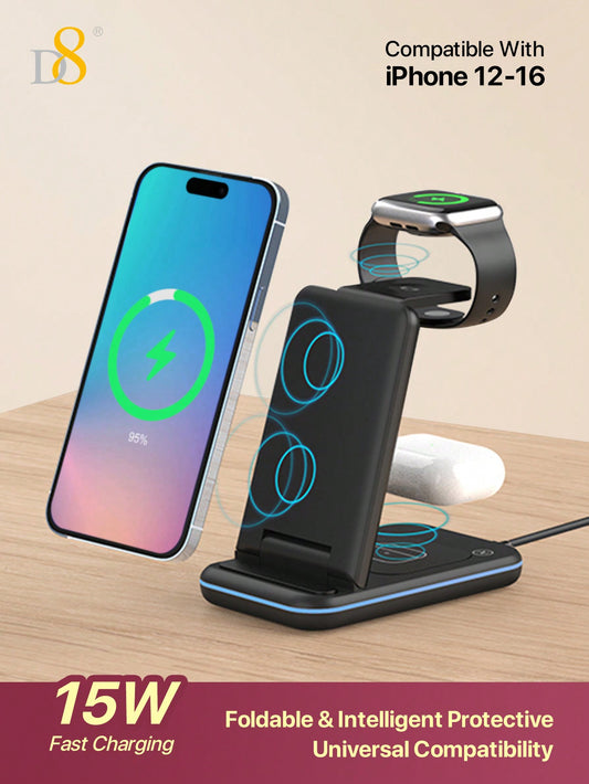 D8 Wireless Charging Station,3 In 1 Wireless Charging Stand