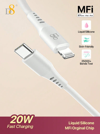 D8 USB-C To Lightning Charger Cable MFi Certified Charger Cable Silica Gel 1.2M USB 2.0 Lightning Charger Cable, 2.4A Fast Charging Compatible With IPhone 14 Pro/13 Mini/13/12/11 Pro MAX/XR/XS/8/7/Plus/6S/SE/X Xs Pro,Pro MAX, Plus, IPad D8 Wireless Chargi