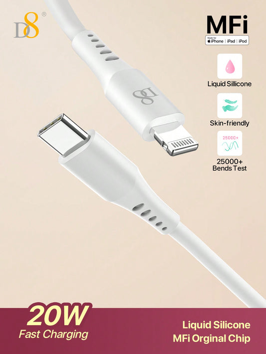 D8 USB-C To Lightning Charger Cable MFi Certified Charger Cable Silica Gel 1.2M USB 2.0 Lightning Charger Cable, 2.4A Fast Charging Compatible With IPhone 14 Pro/13 Mini/13/12/11 Pro MAX/XR/XS/8/7/Plus/6S/SE/X Xs Pro,Pro MAX, Plus, IPad D8 Wireless Chargi