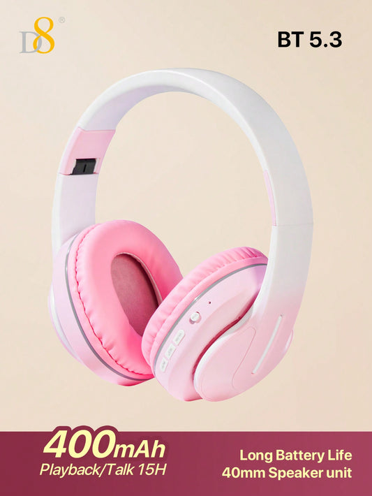 D8 Headphones Over Ear,15H Playtime And 6 EQ Music Modes With Microphone,HiFi Stereo Foldable Lightweight Wireless Headset,3.5MM/Micro SD/TF, Deep Bass For Home Office Cellph One PC Etc.