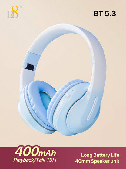 D8 Headphones Over Ear,15H Playtime And 6 EQ Music Modes With Microphone,HiFi Stereo Foldable Lightweight Wireless Headset,3.5MM/Micro SD/TF, Deep Bass For Home Office Cellph One PC Etc.