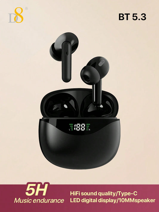 D8  Wireless Earbuds,  5.3 Headphones HiFi Stereo,5H Playtime In-Ear Earbud,Earbuds With LED Power Display,Earphones Sport Headset Compatible Compatible With Iphone Android Cell Phone Sports Workout