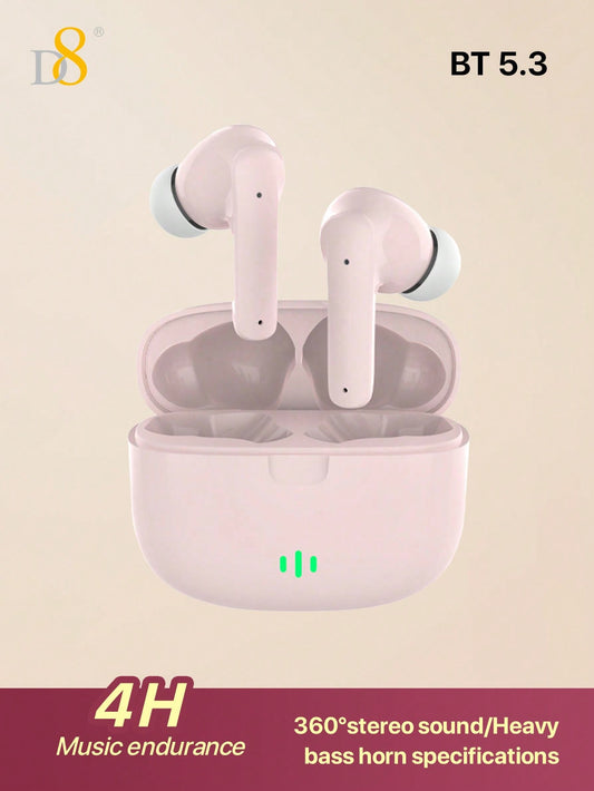 D8 Wireless Earbuds,  5.3 Earbuds Stereo Bass,  13mm Drivers With Big Bass,  4H Music,Talk Time, 300hours Standby Time , 2 Mics For Clear Calls,  Earphones  Sports, USB C Mini Charging Case Ear Buds For Android IOS, Ergonomic Design In-Ear Headset,  New U