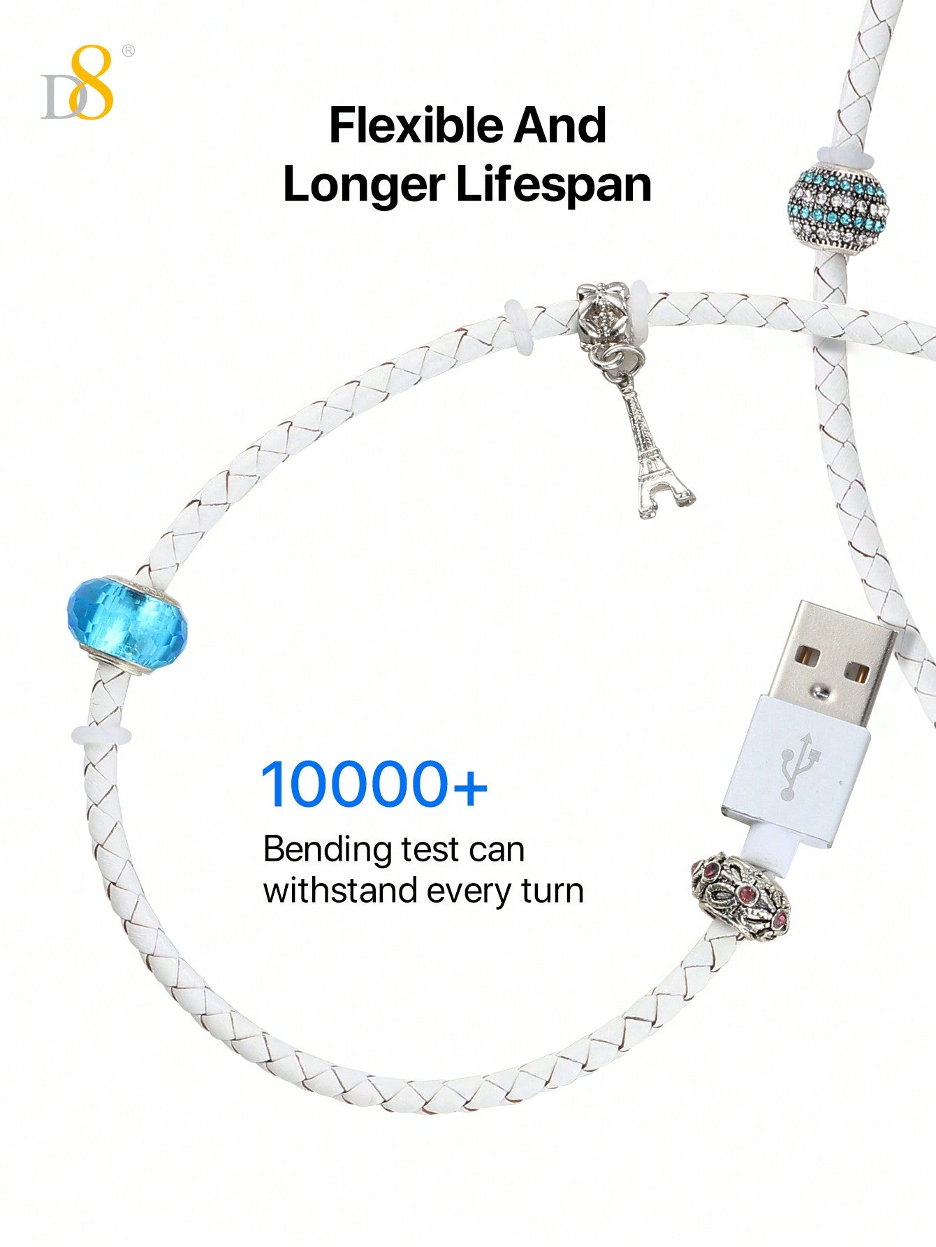 D8 DIY Handmade Beaded Fashion MFi Certified Authorized Data Cable, Apple MFi Certified 2 In 1 IPhone Charger Lightning Cable And Micro USB To USB Charger Cord, Compatible With IPhone 14 Pro/13 Mini/13/12/11 Pro MAX/XR/XS/8/7/Plus/6S/SE/IPad, Android Data