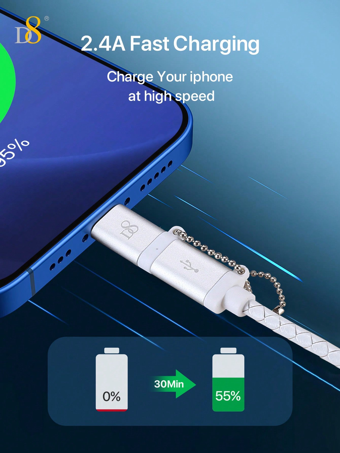 D8 DIY Handmade Beaded Fashion MFi Certified Authorized Data Cable, Apple MFi Certified 2 In 1 IPhone Charger Lightning Cable And Micro USB To USB Charger Cord, Compatible With IPhone 14 Pro/13 Mini/13/12/11 Pro MAX/XR/XS/8/7/Plus/6S/SE/IPad, Android Data