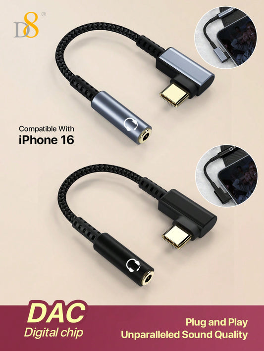 D8 USB Type C To 3.5mm Female Headphone Jack Adapter, USB C To Aux Audio Dongle Cable Cord