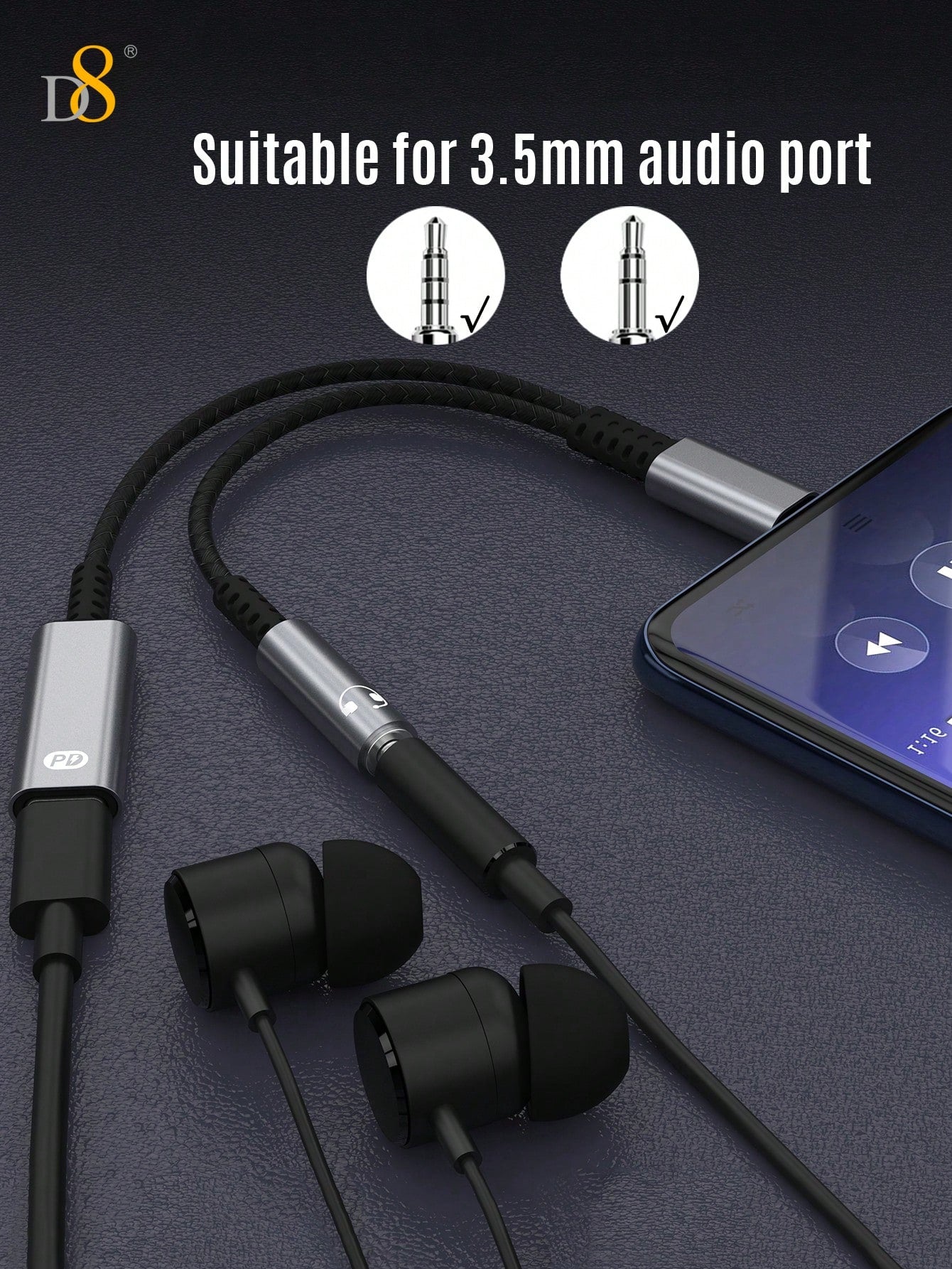 D8 USB-C Audio & Charger Adapter – 2-in-1 60W PD Dongle for iPhone, iPad, Galaxy