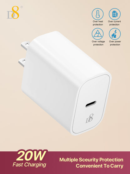 D8 PD 20W fast charging Type-C single port wall charger USA standard plug