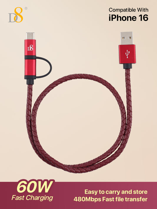 D8 2in1 Micro & USB-C PU Leather Cable Top Charging Solution