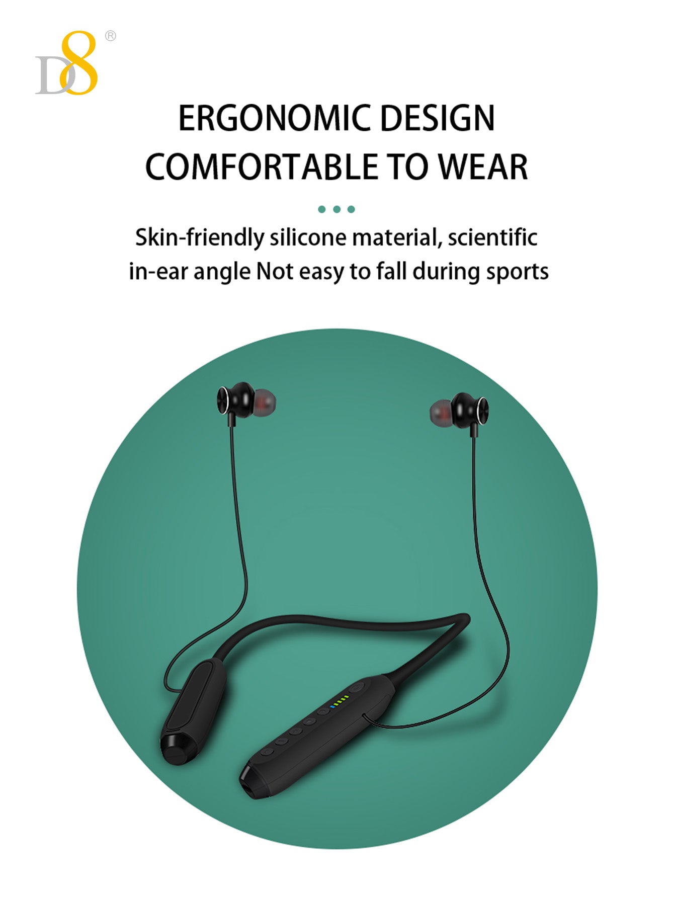 D8 Neckband Wireless Headphones – 100H Playback, Waterproof, Mic, Workout Ready