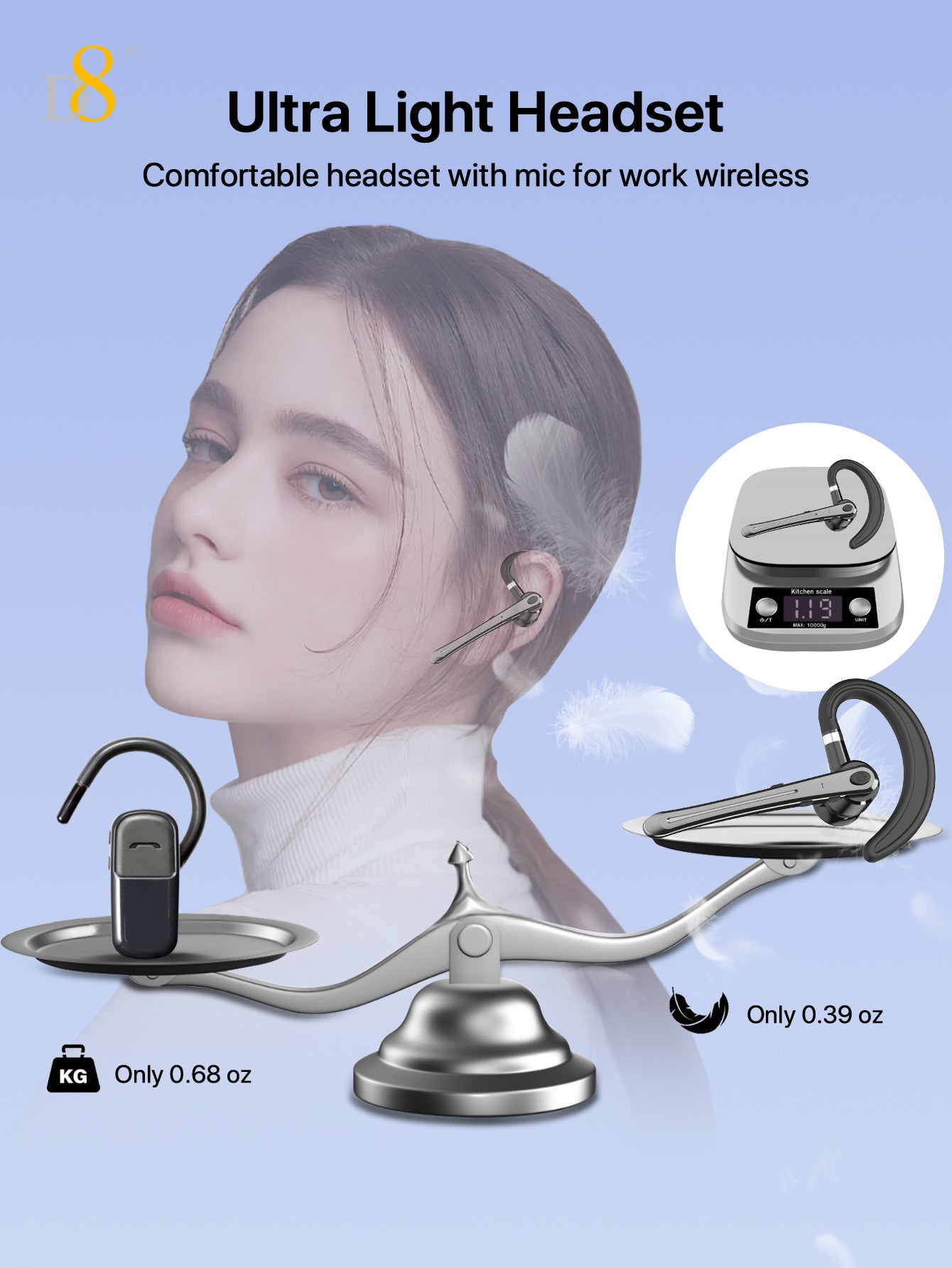 D8 Wireless Earbuds with LED Display – 300H Battery, Over-Ear Hooks, Workout Ready