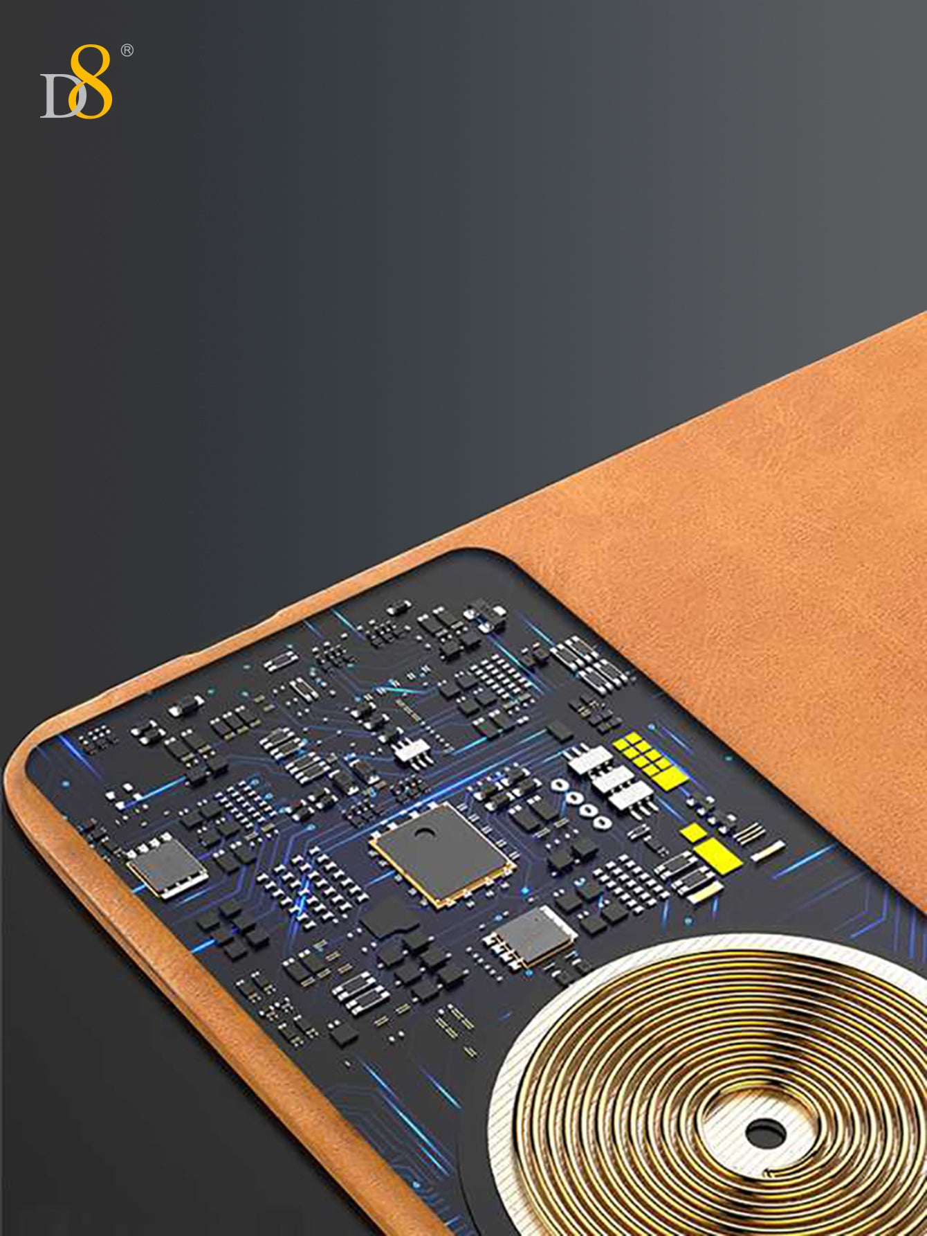 Dynamic8 Wireless Charger Mouse Pad | PU/Leather, 7.5-10W, Brown