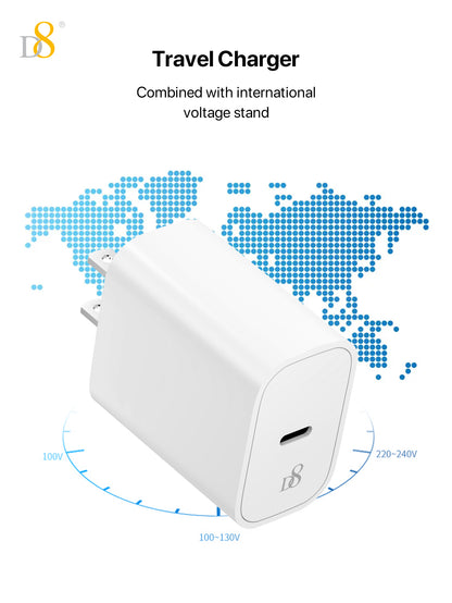 D8 PD 20W fast charging Type-C single port wall charger USA standard plug