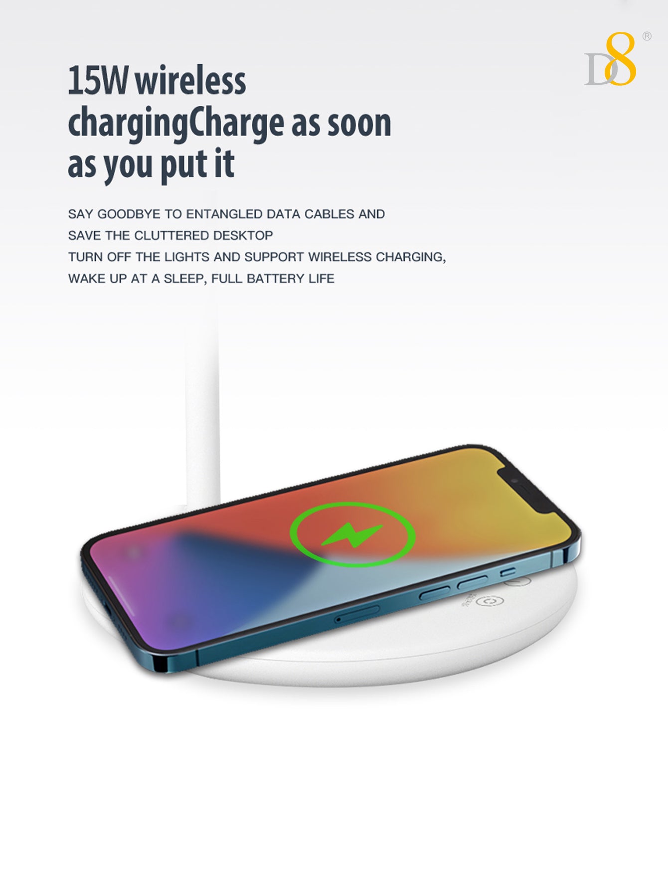 Wireless Charging LED Desk Lamp - Touch Dimmable, 15W Output