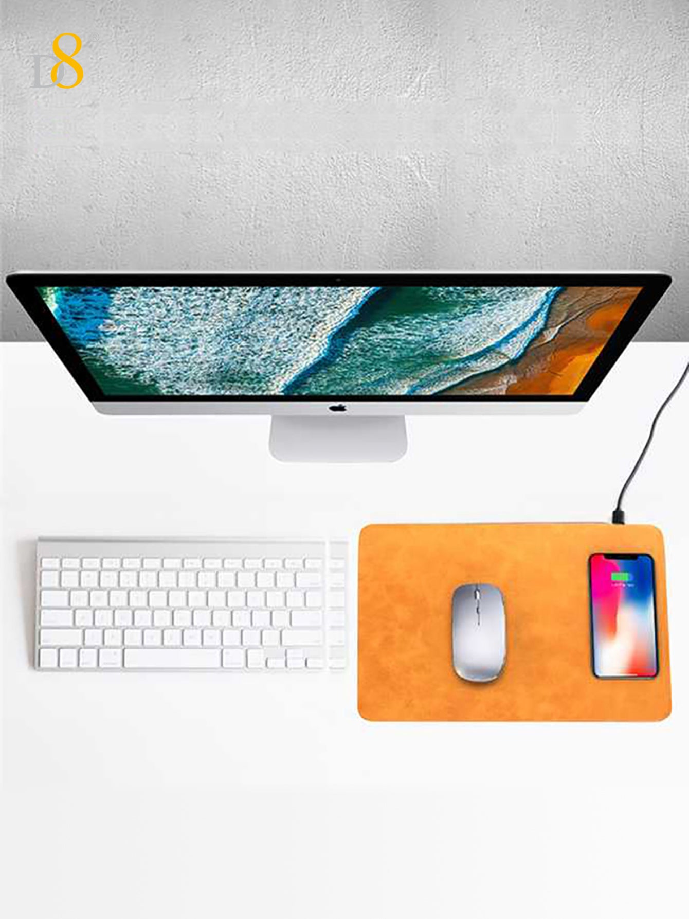 Dynamic8 Wireless Charger Mouse Pad | PU/Leather, 7.5-10W, Brown