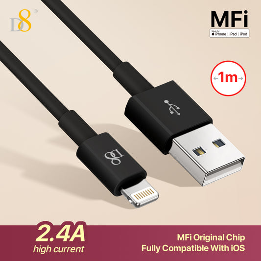 D8 IPhone Charger Cable,( 3.3FT) TPE USB A To Lightning] MFi Certified Charger Cable , USB 2.0 Lightning Charger Cable, 2.4A Fast Charging Compatible With  IPhone 14 Pro/13 Mini/13/12/11 Pro MAX/XR/XS/8/7/Plus/6S/SE/IPad