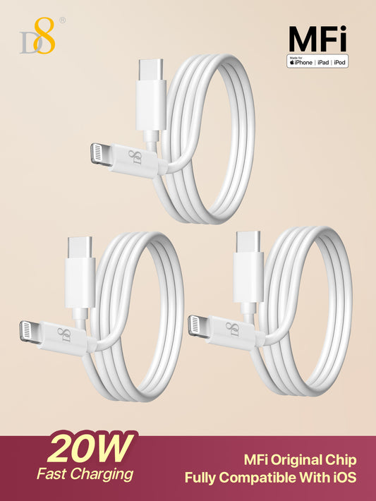 D8 IPhone Charger Cable,(3-Pack 3.3FT) TPE USB C To Lightning] MFi Certified Charger Cable , USB 2.0 Lightning Charger Cable, 2.4A Fast Charging Compatible With  IPhone 14 Pro/13 Mini/13/12/11 Pro MAX/XR/XS/8/7/Plus/6S/SE/IPad