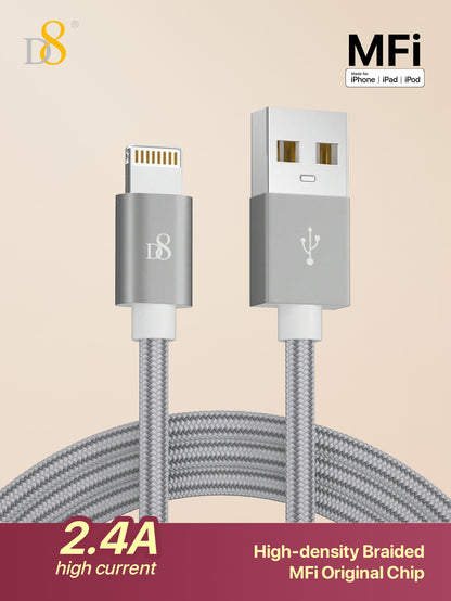 D8 IPhone Charger Cable, (3.3ftUSB2.0) Lightning Cable, Premium Nylon USB-A To Lightning Cable, MFi Certified IPhone Charger Cable Compatible With Iphone SE/Xs/XS Max/XR/X/8 Plus/7/6 Plus, IPad, And More.