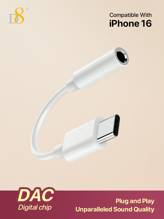 D8 IPhone16  USB C To 3.5mm Audio Adapter Type C Aux Headphone, DAC Stereo Mic HiFi  Earphone Dongle ,Compatible For IPhone16 / IPhone16 Pro / IPhone 16 Pro Max/  IPhone15/15Puls/15Pro/15Pro Max IPad Pro /Air 5/ 4 Mini 6,  Galaxy S23 Ultra S22 S21 S20, Pi