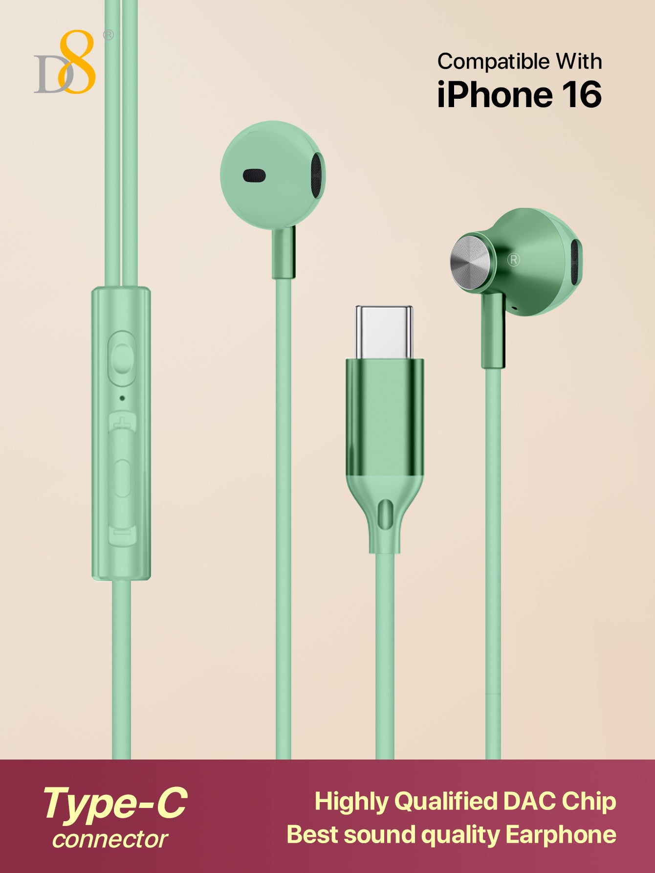 D8 Type C Headphones In Ear Earphones Earbuds With Mic And Volume Control, Compatible With IPhone16 / IPhone16 Pro / IPhone 16 Pro Max/ IPhone15 /15Puls/15Pro/15Pro Max/IPad Air 4/5/IPad Pro 12.9/11, IPad Pro /IPad Air/ IPad Mini/ Galaxy S23 S22 S21 Ultra