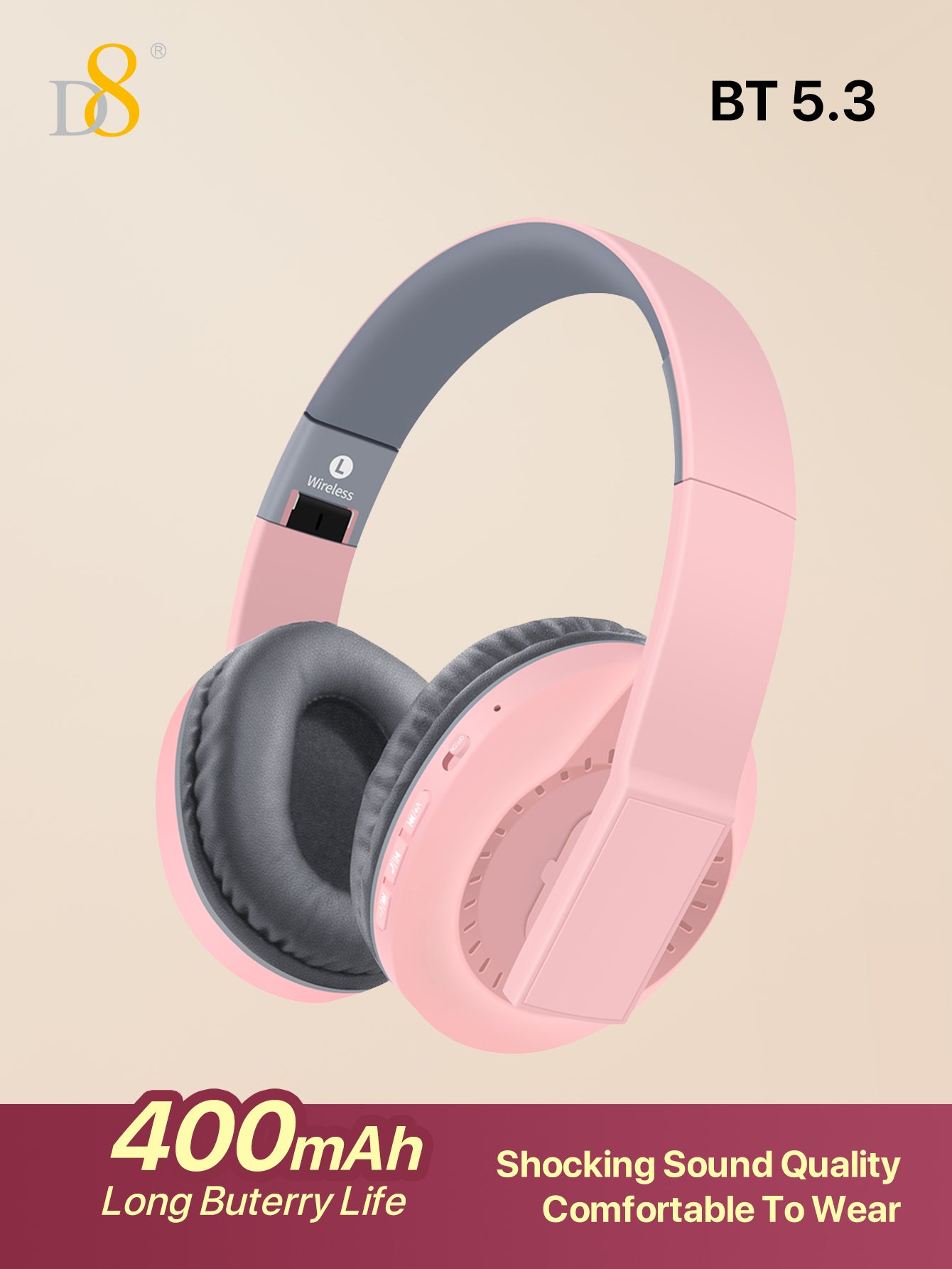 D8  Over Ear  Headphones,  Wireless And Wired Foldable Headset Built-In Microphone,  Micro SD Card Slot - (Stealth) Adults Kids Men Women 10H Playtime Foldable Over Ear Headphones With Microphone, Deep Bass Stereo Headset With Soft Memory-Protein Earmuffs