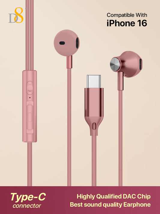 D8 Type C Headphones In Ear Earphones Earbuds With Mic And Volume Control ,Compatible Compatible With Iphone16 / IPhone16 Pro / IPhone 16 Pro Max /IPhone15/15Puls/15Pro/15Pro Max/IPad Air 4/5/IPad Pro 12.9/11,IPad Pro /IPad Air/ IPad Mini/Galaxy S23 S22 S