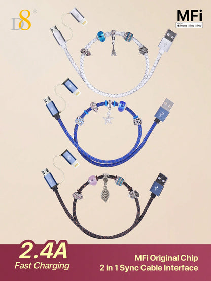 
Dynamic8 Apple MFi certified beaded handmade 2-in-1 cable for iPhone and iPad
