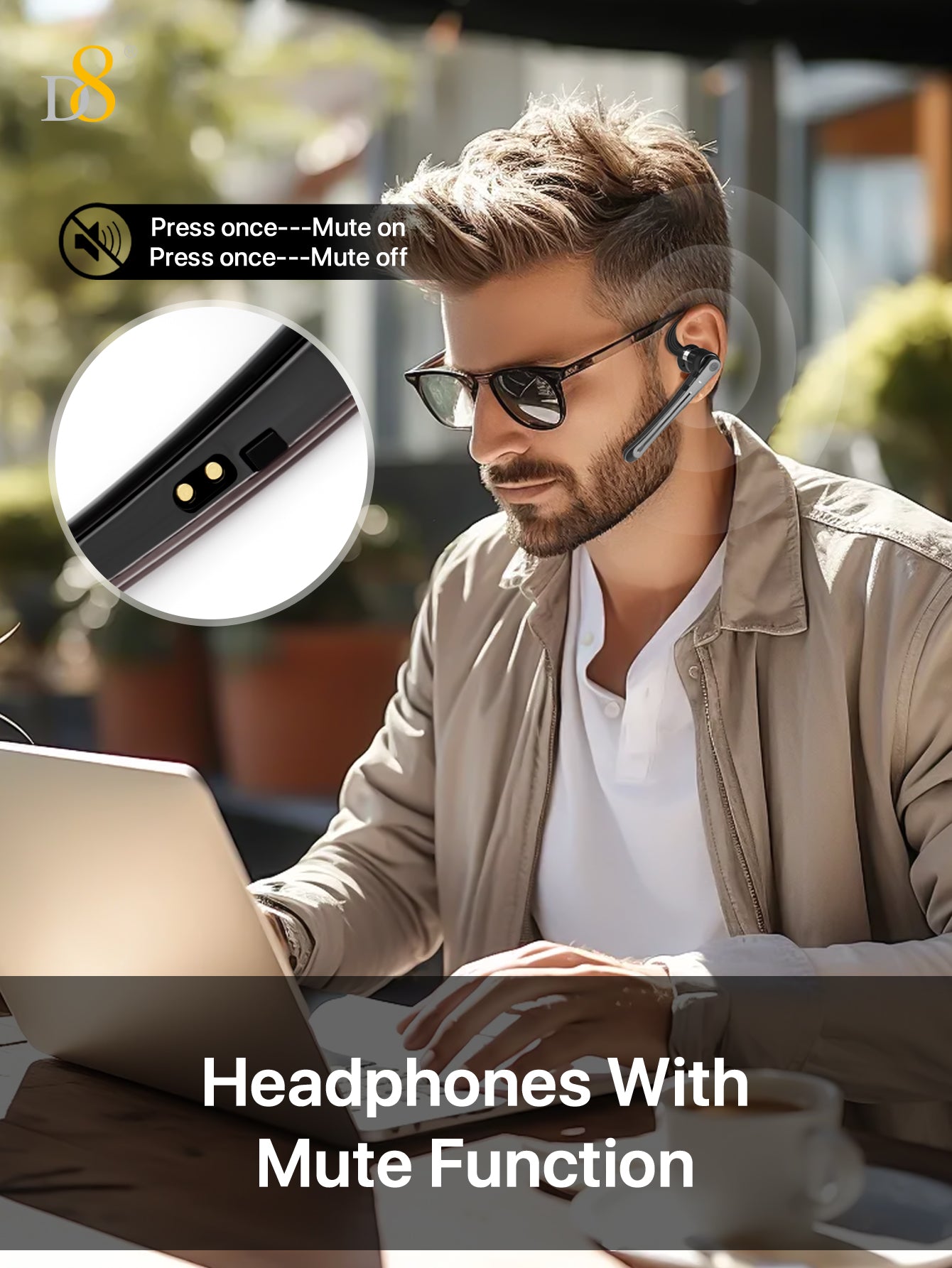 D8 Wireless Earbuds – LED Battery Display, Deep Bass, Noise Canceling