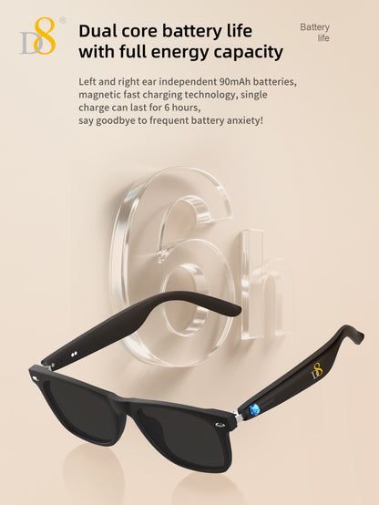 D8 Smart Bluetooth Glasses,Built-in Mic & Speakers,Smart Wireless Headphone Sunglasses for Men and Women,Athletic/Outdoor UV Protection and Voice Control,Unisex(Black)