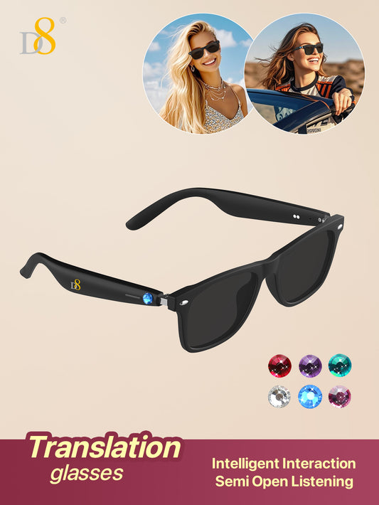 D8 Smart Bluetooth Glasses,Built-in Mic & Speakers,Smart Wireless Headphone Sunglasses for Men and Women,Athletic/Outdoor UV Protection and Voice Control,Unisex(Black)