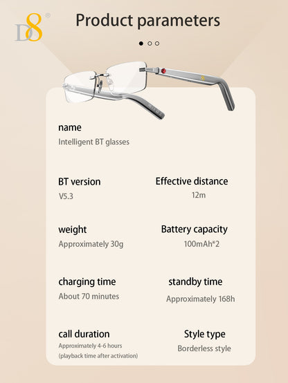 D8 Smart Bluetooth Glasses for Women, Blue Light Filtering Photochromic Transition Lenses, Touch Control and Voice Control, Professional-Grade Eye Protection, Ultra-Light Wireless Eyewear for Office/Reading