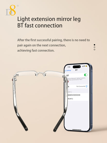 D8 Smart Bluetooth Glasses for Women, Blue Light Filtering Photochromic Transition Lenses, Touch Control and Voice Control, Professional-Grade Eye Protection, Ultra-Light Wireless Eyewear for Office/Reading
