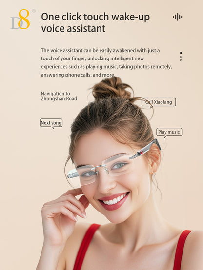 D8 Smart Bluetooth Glasses for Women, Blue Light Filtering Photochromic Transition Lenses, Touch Control and Voice Control, Professional-Grade Eye Protection, Ultra-Light Wireless Eyewear for Office/Reading