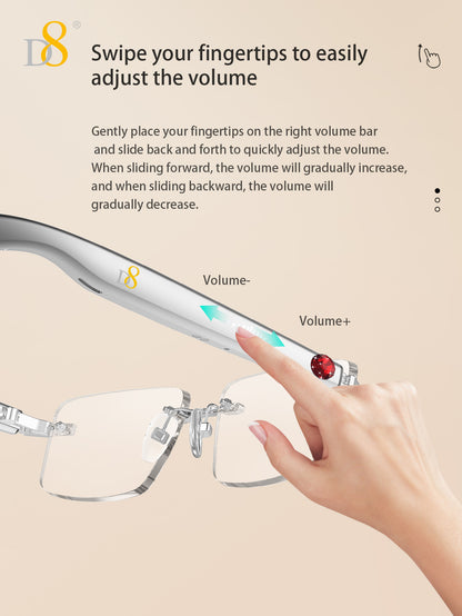 D8 Smart Bluetooth Glasses for Women, Blue Light Filtering Photochromic Transition Lenses, Touch Control and Voice Control, Professional-Grade Eye Protection, Ultra-Light Wireless Eyewear for Office/Reading