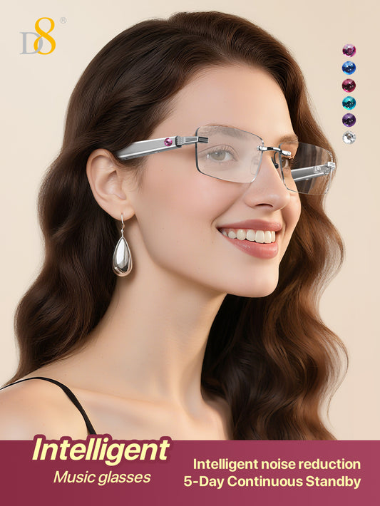 D8 Smart Bluetooth Glasses for Women, Blue Light Filtering Photochromic Transition Lenses, Touch Control and Voice Control, Professional-Grade Eye Protection, Ultra-Light Wireless Eyewear for Office/Reading