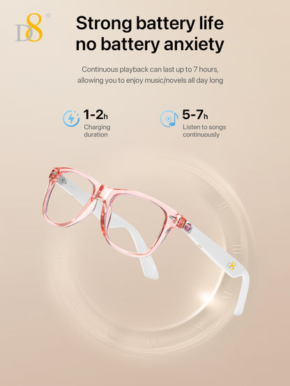 D8 Smart Bluetooth Glasses for Women, Blue Light Filtering Photochromic Transition Lenses, Touch Control and Voice Control, Professional-Grade Eye Protection, Ultra-Light Wireless Eyewear for Office/Reading