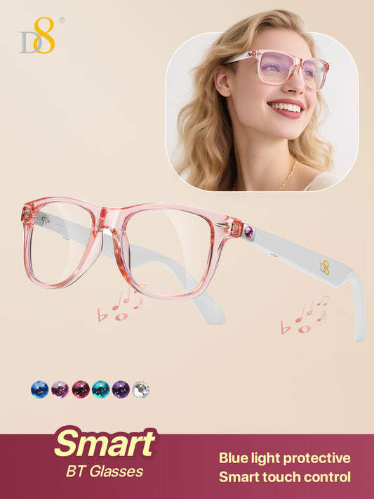D8 Smart Bluetooth Glasses for Women, Blue Light Filtering Photochromic Transition Lenses, Touch Control and Voice Control, Professional-Grade Eye Protection, Ultra-Light Wireless Eyewear for Office/Reading