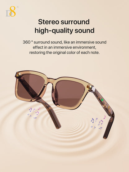 D8 Smart Bluetooth Glasses,Anti-Blue Light/UV400 Lenses,Audio Eyewear with Music play &Hands-Free Calling,Multifunctional Headphones glasses for Men WomenBuilt-in Mic & Speakers,Smart Wireless Headphone Sunglasses for Men and Women,Athletic/Outdoor UV