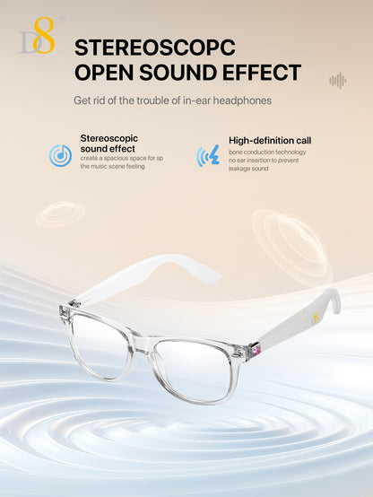 D8 Smart Bluetooth Glasses for Women, Blue Light Filtering Photochromic Transition Lenses, Touch Control and Voice Control, Professional-Grade Eye Protection, Ultra-Light Wireless Eyewear for Office/Reading