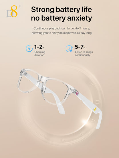 D8 Smart Bluetooth Glasses for Women, Blue Light Filtering Photochromic Transition Lenses, Touch Control and Voice Control, Professional-Grade Eye Protection, Ultra-Light Wireless Eyewear for Office/Reading
