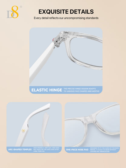 D8 Smart Bluetooth Glasses for Women, Blue Light Filtering Photochromic Transition Lenses, Touch Control and Voice Control, Professional-Grade Eye Protection, Ultra-Light Wireless Eyewear for Office/Reading