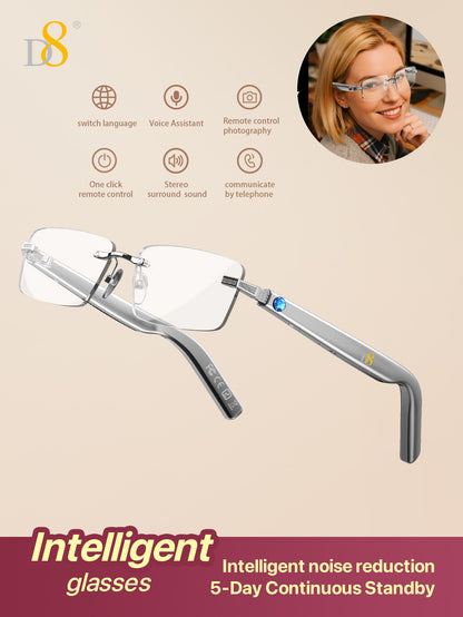 D8 Smart Bluetooth Glasses for Women, Blue Light Filtering Photochromic Transition Lenses, Touch Control and Voice Control, Professional-Grade Eye Protection, Ultra-Light Wireless Eyewear for Office/Reading