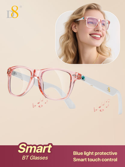 D8 Smart Bluetooth Glasses for Women, Blue Light Filtering Photochromic Transition Lenses, Touch Control and Voice Control, Professional-Grade Eye Protection, Ultra-Light Wireless Eyewear for Office/Reading