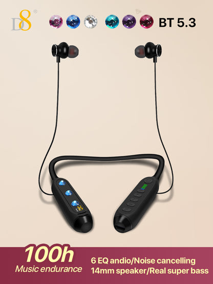 D8 Neckband Wireless Headphones – 100H Playback, Waterproof, Mic, Workout Ready