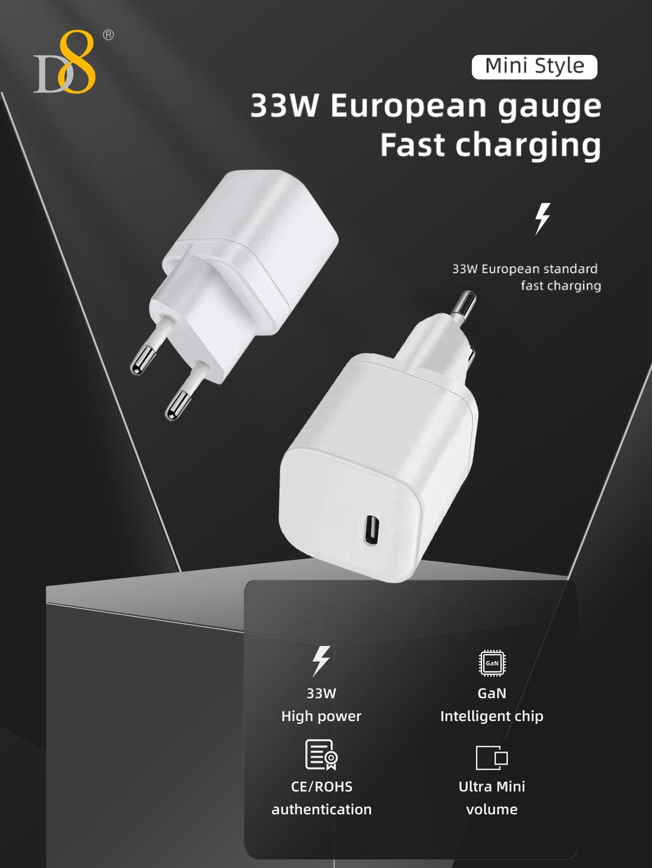 D8 1Pcs 33W USB C Charger,  Compact Fast Wall Charger Block, USB-C Power Adapter,Compatible with iPhone 15 / 15Pro / 15Plus / 15ProMax/Samsung Galaxy S23 S22 S21 S20 Plus Ultra, Note 20 10 9 8/ S10 S9 S8 Pixel 6 5 4 Pro X,Google Pixel 7, MacBook Air, iPad