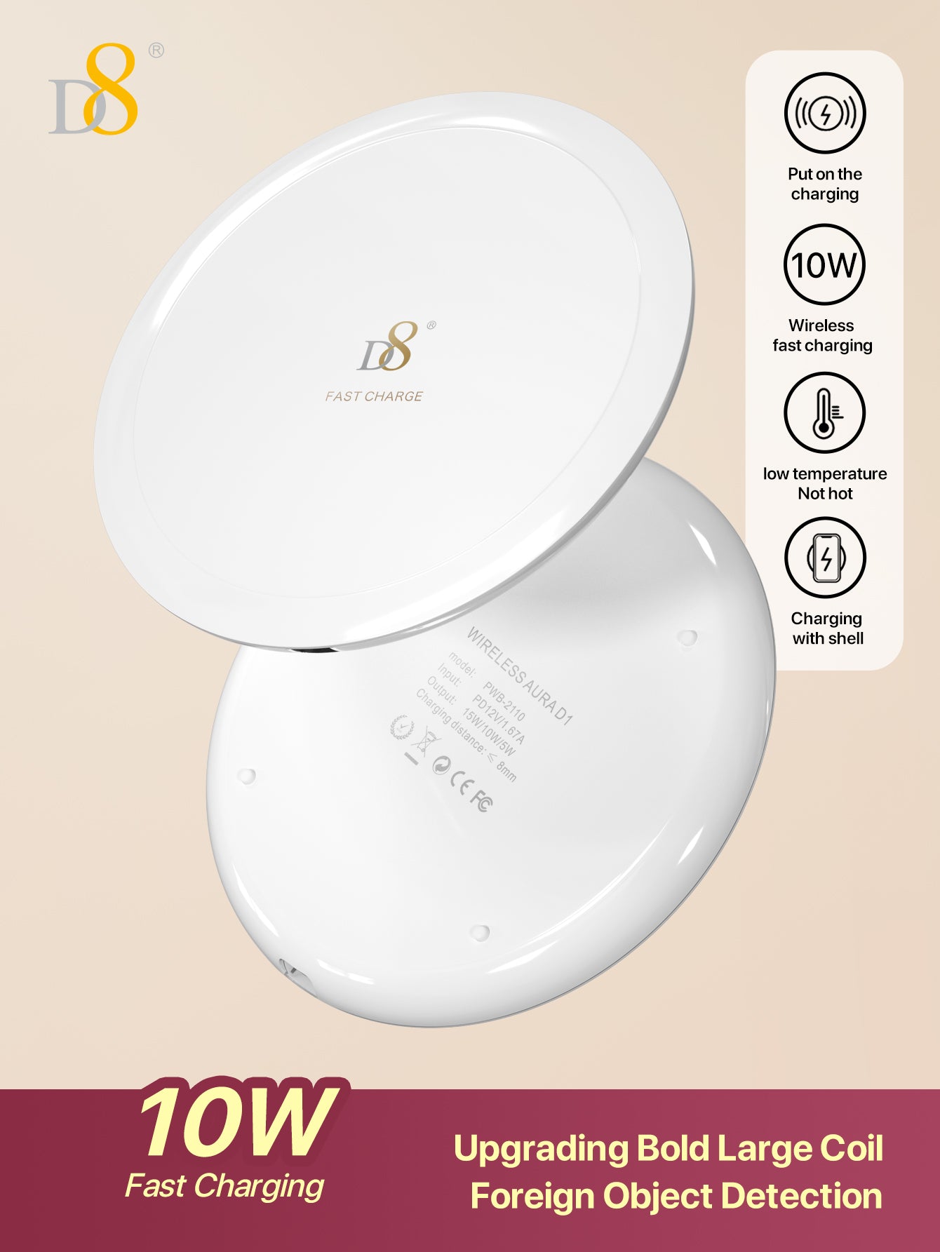 Wireless Fast Charger 7.5-10W PWB-2110 Plastic - Ceramic